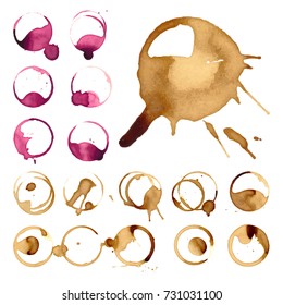 Wine and coffee staiin spots splashes cup vector isolated splash vector illustration
