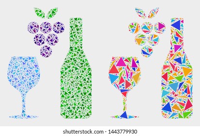 Wine collage icon of triangle items which have different sizes and shapes and colors. Geometric abstract vector design concept of wine.