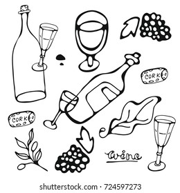 Wine collection. Hand drawn set of graphic elements