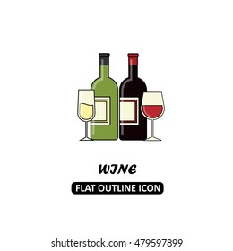 Symbol für die Weinsammlung. Weiß- und Rotweinflaschen. Ein Glas Wein. 