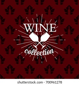 Wine collection logo on seamless pattern, vector illustration
