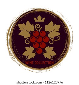 Wine collection vector label design with grape and leaves