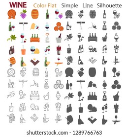 Wine color flat, simple, line and silhouette icons set for web and mobile design
