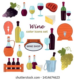 Wine color vector icons set. Flat design