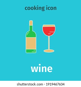 Icono de color vino. Botella vectorial y vidrio. Plano, aperitivo, bebida.