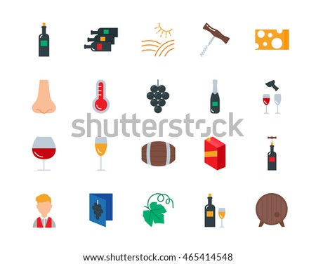 Wine colorful vector icons set flat style