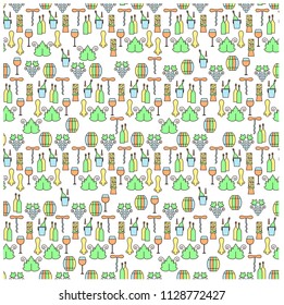 Wine coloring seamless pattern. Line style wine icons on white. Perfect wine design element stock vector illustration for web, for print