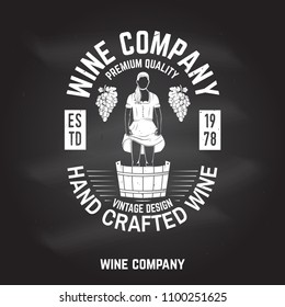 Wine company badge, sign or label on the chalkboard. Vector illustration. Vintage design for winery company, bar, pub, shop, branding and restaurant business. Coaster for wine glasses