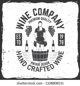 Wine company badge, sign or label. Vector illustration. Vintage design for winery company, bar, pub, shop, branding and restaurant business. Coaster for wine glasses