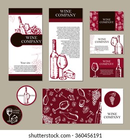 Wine company. Restaurant theme. Corporate identity. Document template. Vector illustration.