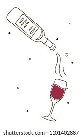 Wine composition. Line art graphic. Restaurant template. Vector illustration