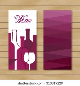 Wine concept design. Document template. Bottle wine list with geometric background. Template for wine list, poster, promotional flyer, invitation, banner or magazine cover. Design for wine event. 