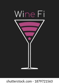 Wine concept logo. Silhouette of a glass with wi-fi emblem