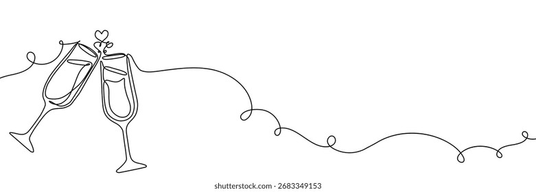 Vinho contínuo vidro torrada vetor bebida um aniversário ilustração festa single. Ano vinho contínuo vidro novo desenho esboço esboço linha de mão minimalista vibrar feliz comemorar casamento conceito coquetel