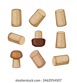 wine cork bottle set cartoon. wood kitchen, vine food, gourmet stopper wine cork bottle sign. isolated symbol vector illustration