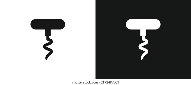 Wine corkscrew flat icon for web. Simple corkscrew sign web icon silhouette with invert color. Corkscrew for wine bottle solid black icon emblem vector design. Corkscrew cartoon clipart