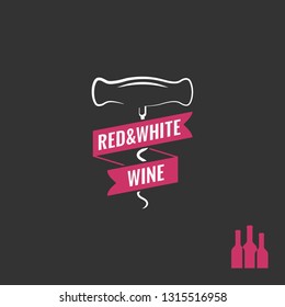 Wine corkscrew logo. Wine bottles with screw concept on black background