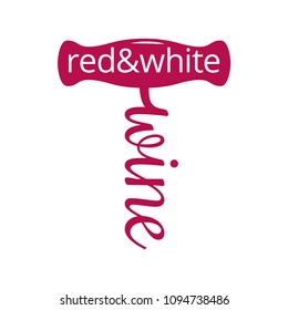 Wine corkscrew logo. Red and white wine concept on white background