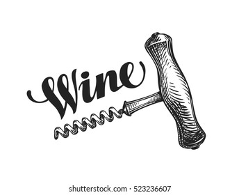 Wine Corkscrew. Sketch Vector Illustration