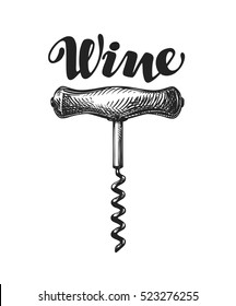 Wine corkscrew sketch. Vector illustration