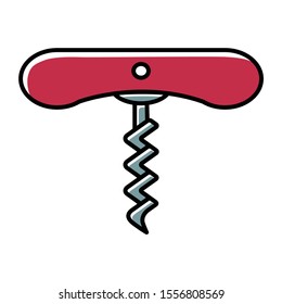 Wine corkscrew with spiral icon. Bottle opening tool. Barman and sommelier equipment. Bar, restaurant alcohol beverage device. Cork remover. Isolated vector illustration