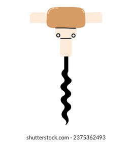 Wine corkscrew. Vector illustration in hand drawing style