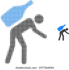 Wine courier halftone dotted icon illustration. Halftone pattern contains round dots. Vector illustration of wine courier icon on a white background. Flat abstraction for wine courier object.