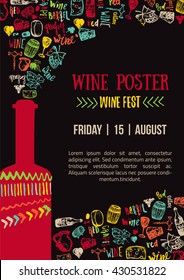 Wine Creative Colorful Poster For Wine Fest. House Poster With Lettering.