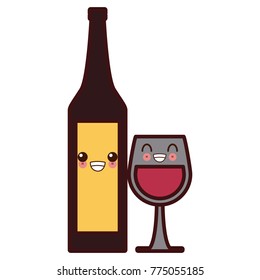 Wine cup and bottle kawaii cute cartoon