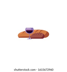 Wine cup and bread design of Winery alcohol drink beverage restaurant celebration and party theme Vector illustration