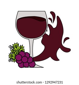 wine cup bunch fresh grapes splash on white background vector illustration