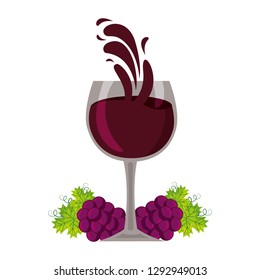 wine cup bunch fresh grapes splash vector illustration