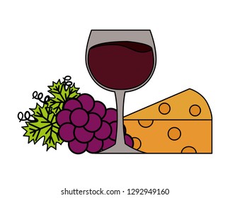 Wine Cup Cheese Bunch Grapes Vector Stock Vector (Royalty Free ...