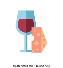 wine cup drink with cheese portion vector illustration design