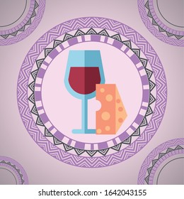 wine cup drink with cheese portion vector illustration design