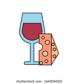 wine cup drink with cheese portion vector illustration design