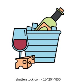 wine cup drink with cheese portion vector illustration design