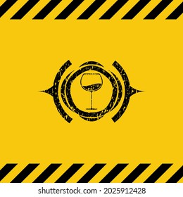 wine cup icon black grunge emblem, yellow warning sign. Vector Illustration. Detailed. 