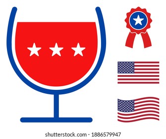 Wine cup icon in blue and red colors with stars. Wine cup illustration style uses American official colors of Democratic and Republican political parties, and star shapes. Simple wine cup vector sign,