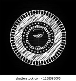 wine cup icon drawn chalk emblem, retro style, chalk or chalkboard texture