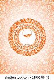 wine cup icon inside abstract emblem, orange mosaic background