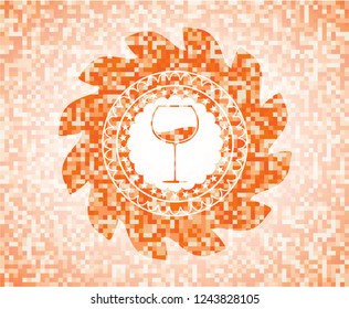 wine cup icon inside abstract emblem, orange mosaic background