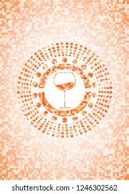 wine cup icon inside abstract emblem, orange mosaic background