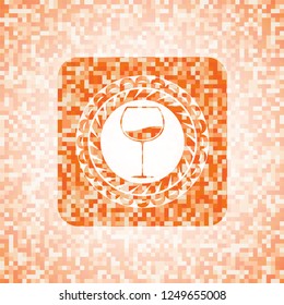 wine cup icon inside abstract emblem, orange mosaic background