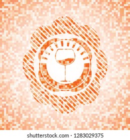 wine cup icon inside abstract emblem, orange mosaic background