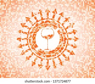 wine cup icon inside abstract emblem, orange mosaic background