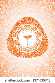 wine cup icon inside abstract orange mosaic emblem with background