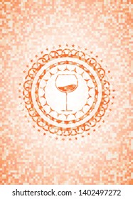 wine cup icon inside abstract orange mosaic emblem with background