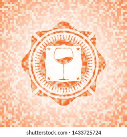 wine cup icon inside abstract orange mosaic emblem