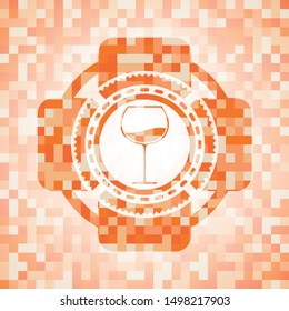 wine cup icon inside abstract orange mosaic emblem with background